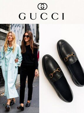 Gucci Horsebit Loafers Black Leather Women's Shoes EU 37.5 US 7.5 Made in Italy